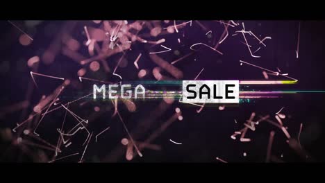 Animation-of-glitch-effect-over-mega-sale-text-banner-and-pink-wavy-lines-against-black-background