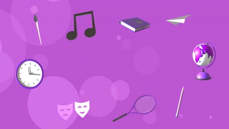 Animation-of-education-and-school-icons-over-purple-waving-background