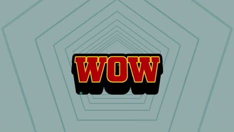 Animation-of-wow-text-banner-over-pentagon-shapes-in-seamless-pattern-against-grey-background