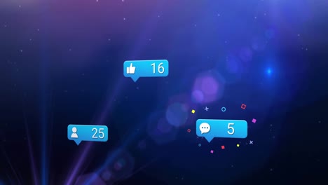 Animation-of-icon-and-changing-numbers-in-notification-bars,-geometric-shapes-over-blue-background