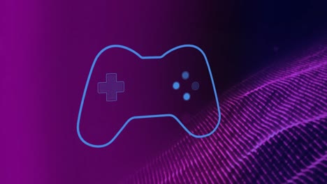 Animation-of-blue-gaming-console-over-dynamic-wave-pattern-against-abstract-background