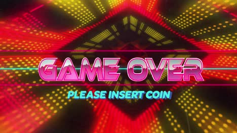 Animation-of-game-over-text-banner-against-neon-abstract-shapes-in-seamless-pattern