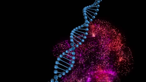 Animation-of-blue-dna-helix-over-dynamic-wave-against-black-background