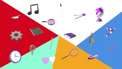 Animation-of-education-and-school-icons-over-pattern-background