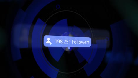 Animation-of-follower-and-person-icon-with-increasing-numbers-over-circles-and-codes