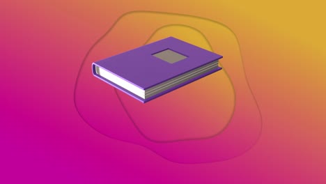 Animation-Des-Violetten-Notizbuch-Bildungs--Und-Schulsymbols-Auf-Rosa-Bis-Gelbem,-Wellenförmigem-Hintergrund