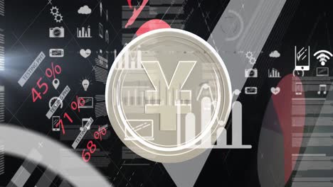 Animation-of-financial-data-processing-over-silver-yen-coin