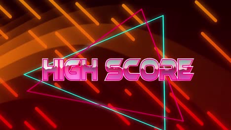 Animation-of-high-score-text-on-triangles-over-lines-against-abstract-background