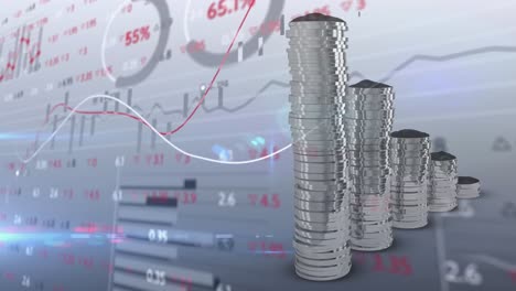 Animation-Der-Finanzdatenverarbeitung-über-Stapel-Von-Silbermünzen