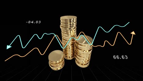 Animation-Der-Finanzdatenverarbeitung-über-Goldmünzen