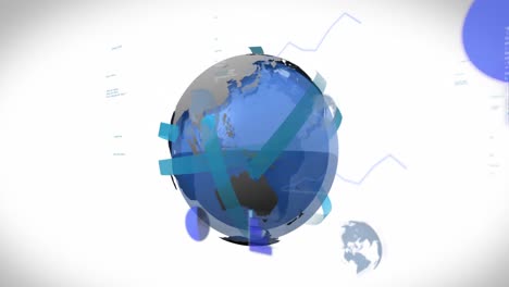 Animation-Mehrerer-Rotierender-Globen,-Computersprache-Und-Grafiken-Auf-Weißem-Hintergrund