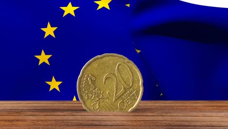 Animation-Der-Finanzdatenverarbeitung-über-Der-Flagge-Der-Europäischen-Union-Und-Der-Euro-Cent-Münze
