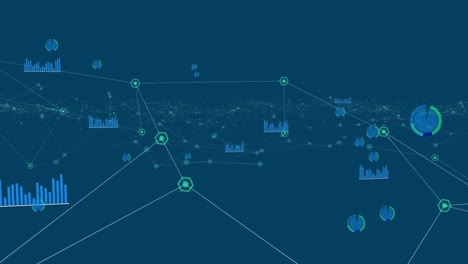 Animation-of-connected-dots-and-graph-icons-over-blue-background