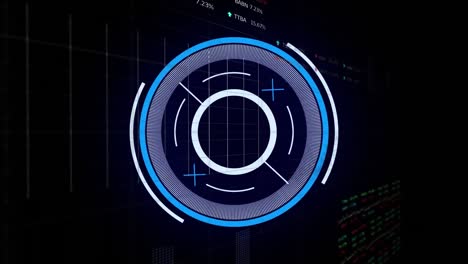 Animation-of-loading-circles-with-graphs-and-trading-board-against-black-background