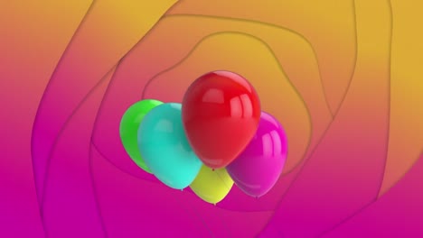 Animation-of-multicolored-balloons-floating-over-abstract-pattern-tunnel-in-background