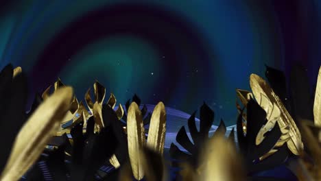 Animation-Goldener-Blätter-Mit-Wellenmuster-über-Einem-Kreisförmigen-Tunnel-Im-Weltraum