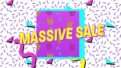 Animation-of-massive-sale-text-on-squares,-geometric-shapes-and-lines-over-white-background
