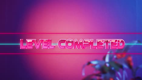 Animation-of-level-completed-text-over-neon-background