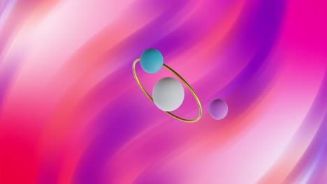 Animation-of-3d-multicoloured-spheres-on-vibrant-pink-and-purple-background