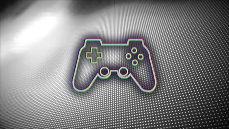 Animation-of-glitched-gaming-console-over-dots-forming-wave-pattern