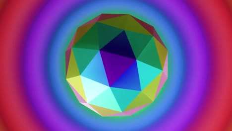 Animation-of-3d-multicoloured-shape-over-neon-rainbow-background