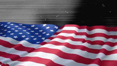 Animation-Der-Flagge-Amerikas,-Die-Auf-Abstraktem-Schwarzem-Hintergrund-Weht