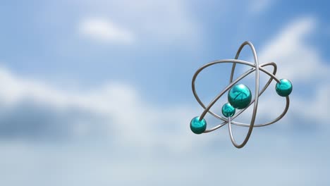 Animation-of-atom-models-spinning-over-clouds-onn-blue-background