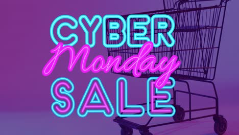 Animation-of-cyber-monday-sale-text-over-shopping-trolley