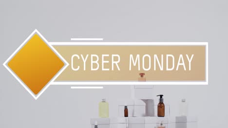 Animation-of-cyber-monday-text-over-gifts-on-white-backgorgund