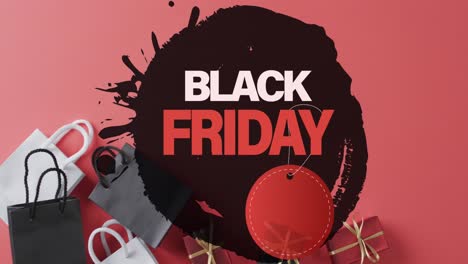 Animation-of-black-friday-text-over-gift-boxes-and-bags