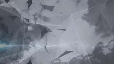 Animation-Verbundener-Punkte,-Die-Geometrische-Formen-über-Sich-Bewegenden-Dichten-Wolken-Bilden
