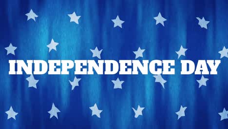 Animation-Von-Texten-Zum-Unabhängigkeitstag-Und-Sternen,-Die-Sich-Auf-Blauem-Hintergrund-Bewegen