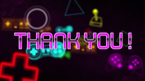 Animation-of-thank-you-text-and-various-consoles-and-geometric-shapes-on-abstract-background