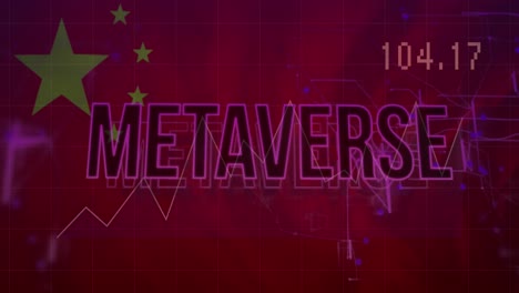 Animation-Der-Grafik,-Sich-ändernde-Zahlen,-Metaverse-Text-über-Der-Wehenden-Flagge-Chinas