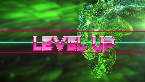 Animation-of-level-up-text-over-dynamic-waves-over-abstract-background