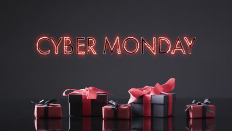 Animation-Von-Cyber-Monday-Text-über-Geschenkboxen