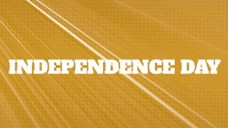 Animation-of-independence-day-text-and-light-beams-on-yellow-background
