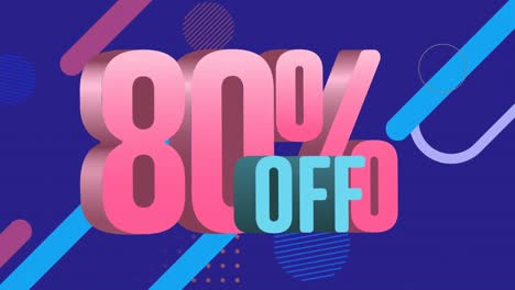 Animation-of-80-percent-off-text-with-percentile-over-geometric-shapes-against-blue-background