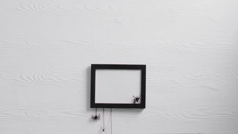 Video-Mit-Schwarzem-Rahmen-Und-Spinnen-Mit-Kopierraum-Auf-Weißem-Hintergrund