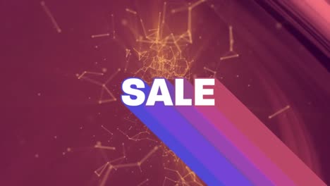 Animation-of-sale-text-with-connected-dots-moving-on-purple-background