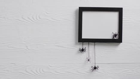 Video-Mit-Schwarzem-Rahmen-Und-Spinnen-Mit-Kopierraum-Auf-Weißem-Hintergrund