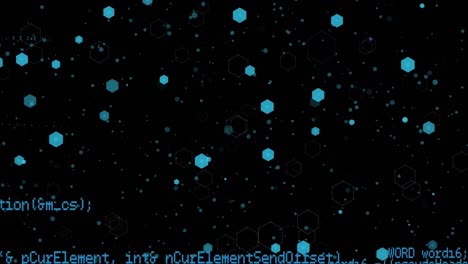 Animation-of-shapes-over-data-processing-on-black-background