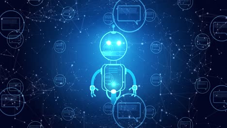 Animation-of-ai-robot-icon-and-digital-interface-on-blue-background