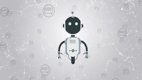 Animation-Des-KI-Robotersymbols-Und-Der-Digitalen-Schnittstelle-Auf-Grauem-Hintergrund