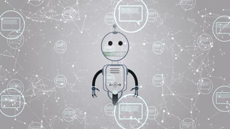 Animation-Des-KI-Robotersymbols-Und-Der-Digitalen-Schnittstelle-Auf-Grauem-Hintergrund