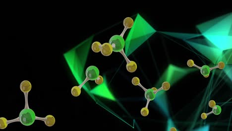 Animation-of-3d-micro-of-molecules-and-light-trails-on-black-background