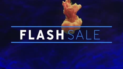 Animation-of-flash-sale-text-over-orange-liquid-on-blue-background
