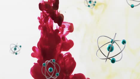 Animation-Von-Molekülen-über-Roter-Flüssigkeit-Auf-Weißem-Hintergrund