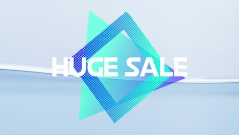 Animation-of-huge-sale-text-with-shapes-on-blue-background
