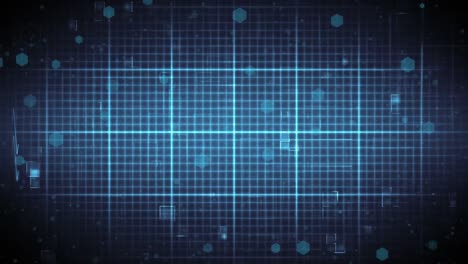 Animation-of-grid-with-heartbeat-and-data-processing-on-black-background